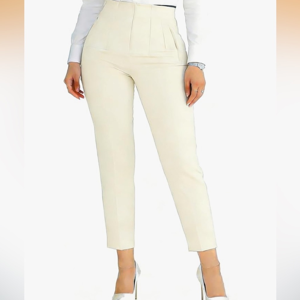 Cream High-Waisted Pants-Sz SM
